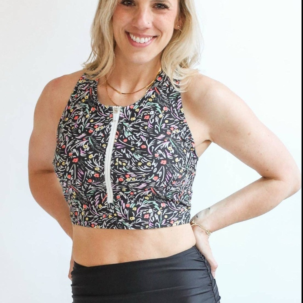 Floral Print Women's Nursing Crop Swim Top